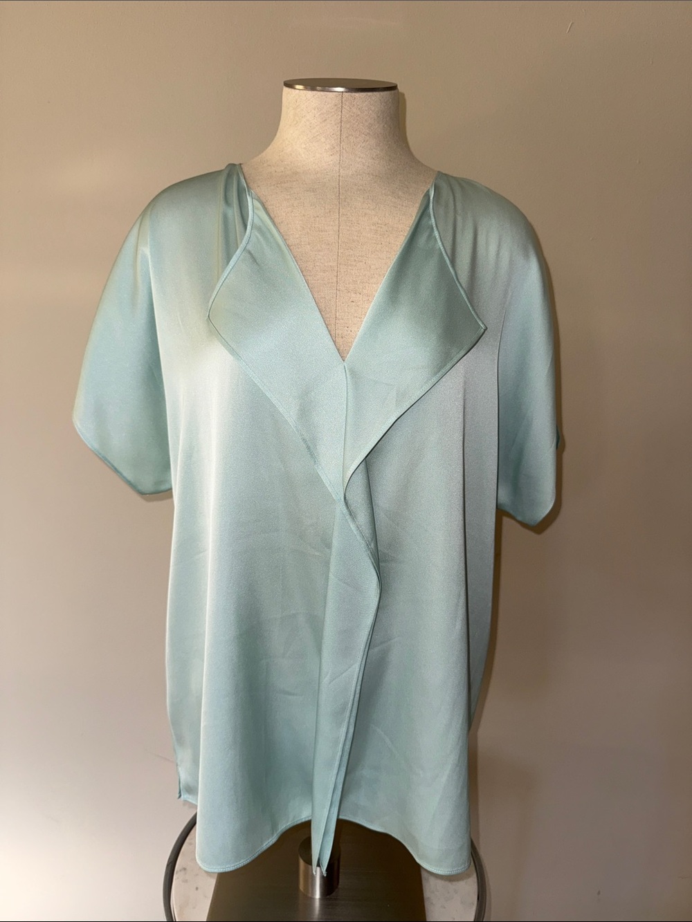 Boss Pale Aqua Silk V-Neck Draped Blouse